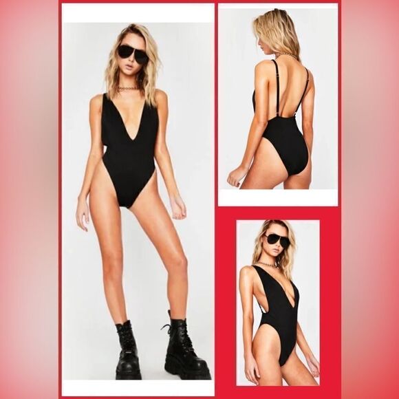Dippin’ Daisy’s Black Toxic Fantasy Deep V Neck One Piece Swimsuit - Picture 1 of 5